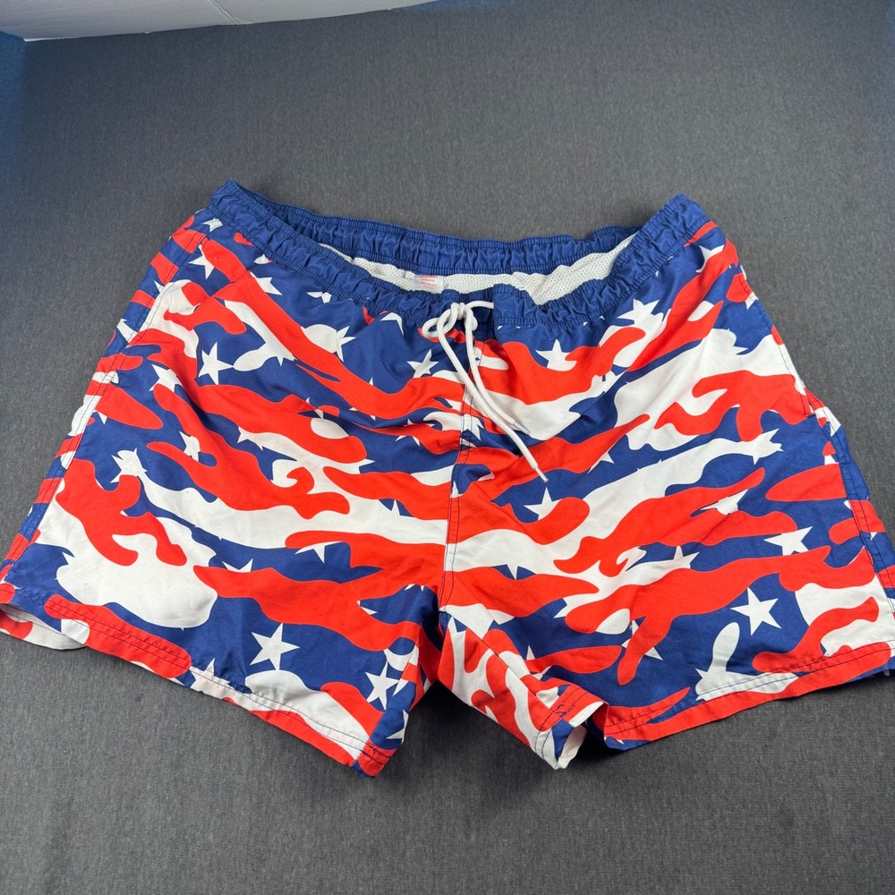Way to Celebrate Patriotic Mens Swim Trunks 3XL Red White Blue Camo Stars 48-50